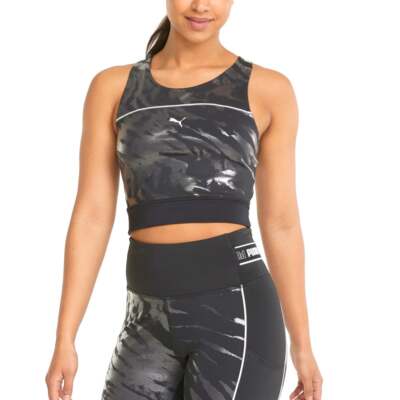 

Puma High Shine Cropped Running Tank Top Женская черная повседневная спортивная 521066-51, Черный