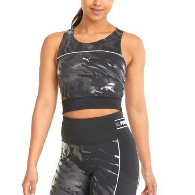 Puma High Shine Cropped Running Tank Top Женская черная повседневная спортивная 521066-51