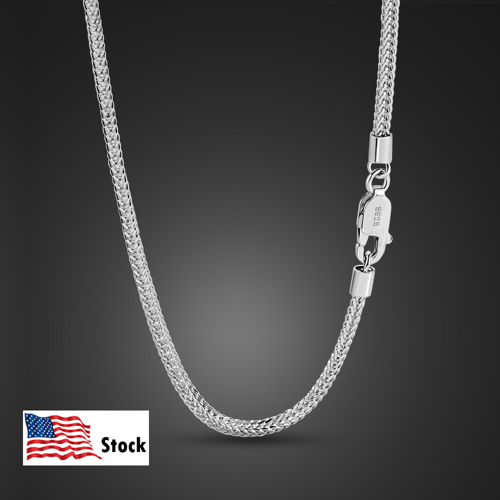 925 Sterling Silver Solid 2mm Foxtail Chain Necklace 18