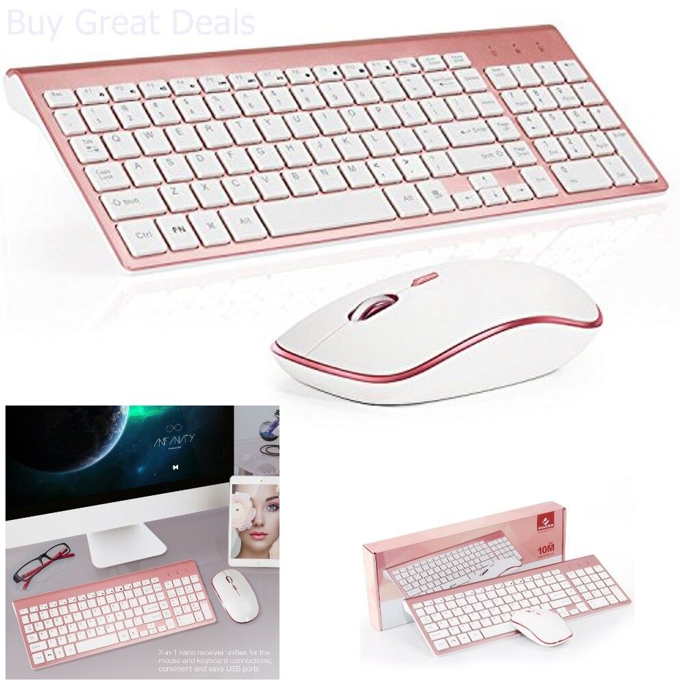 Fullsize Wireless Keyboard and Mouse Combo Plug and Play Noiseless Rose