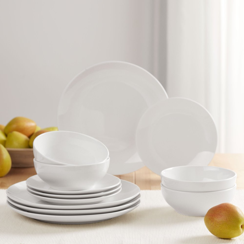 Glazed White Stoneware Dinnerware Set 12-Pieces Include service for 4 places NEW