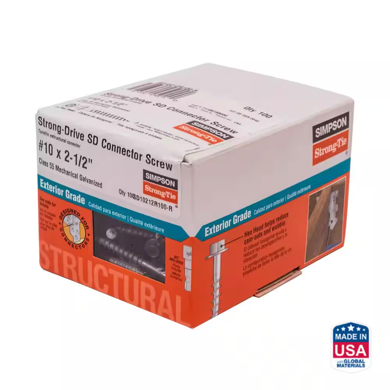 Simpson Strong Tie SD Connector Screws 10 x 2 1/2 Hex Head Galvanized 100 Pack