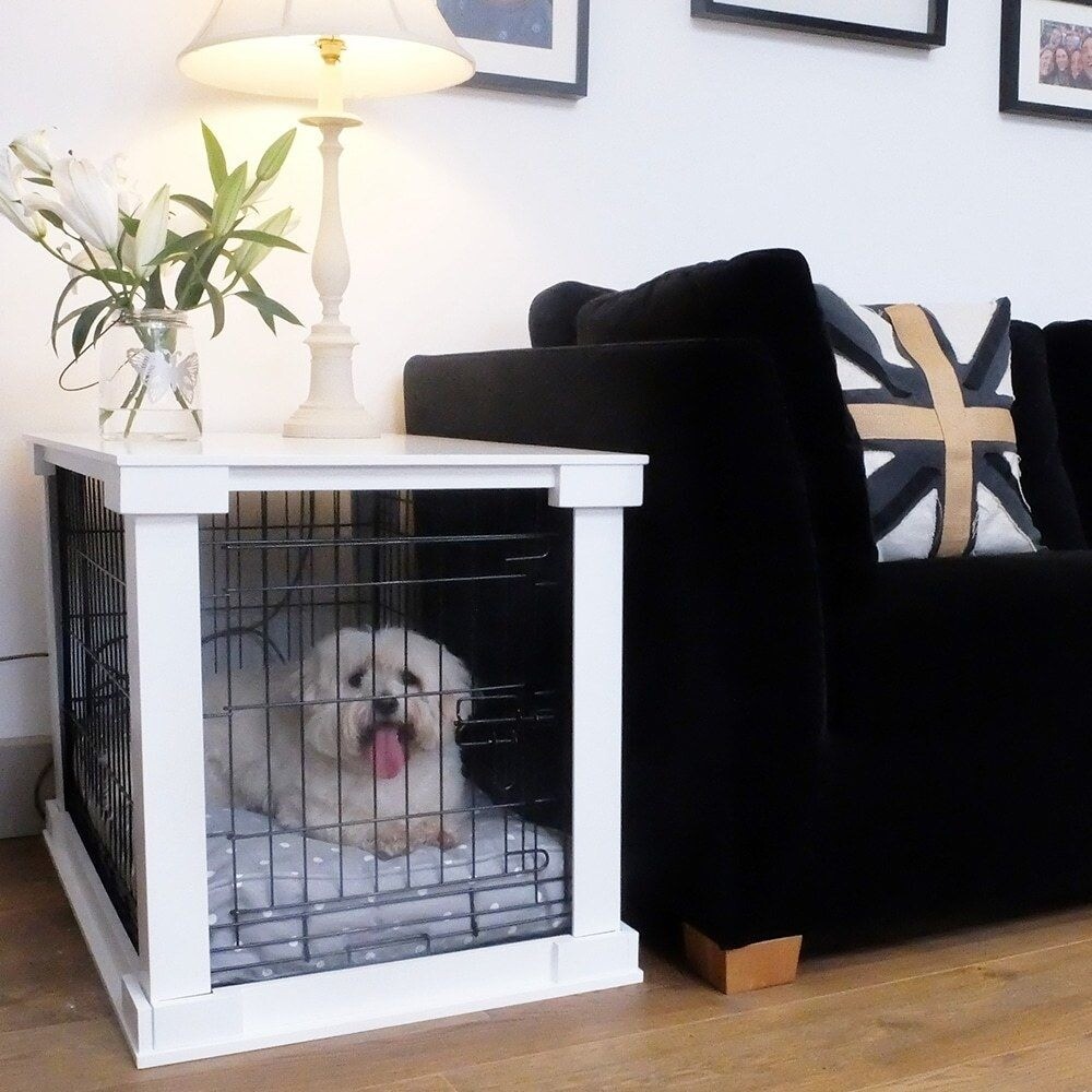 medium size Lords & Labradors White Wooden Dog Crate Cover & Crate