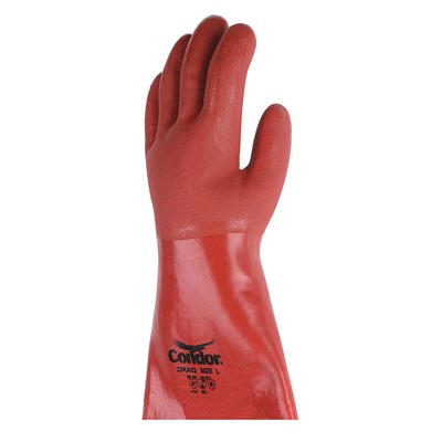 CONDOR 22KA63 Chem Resist Glove,PVC,14 In,L,Red,PR PK 12