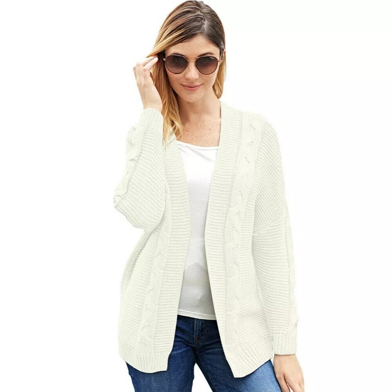 Confortable Chaud Pull Blanc Encolure Ronde Jersey Cardigan Doux 4953