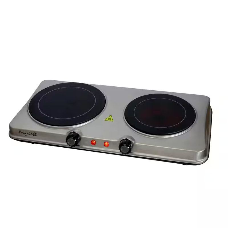 Portable 2-Burner 7.5 In. Sleek Steel Hot Plate with Temperature Control