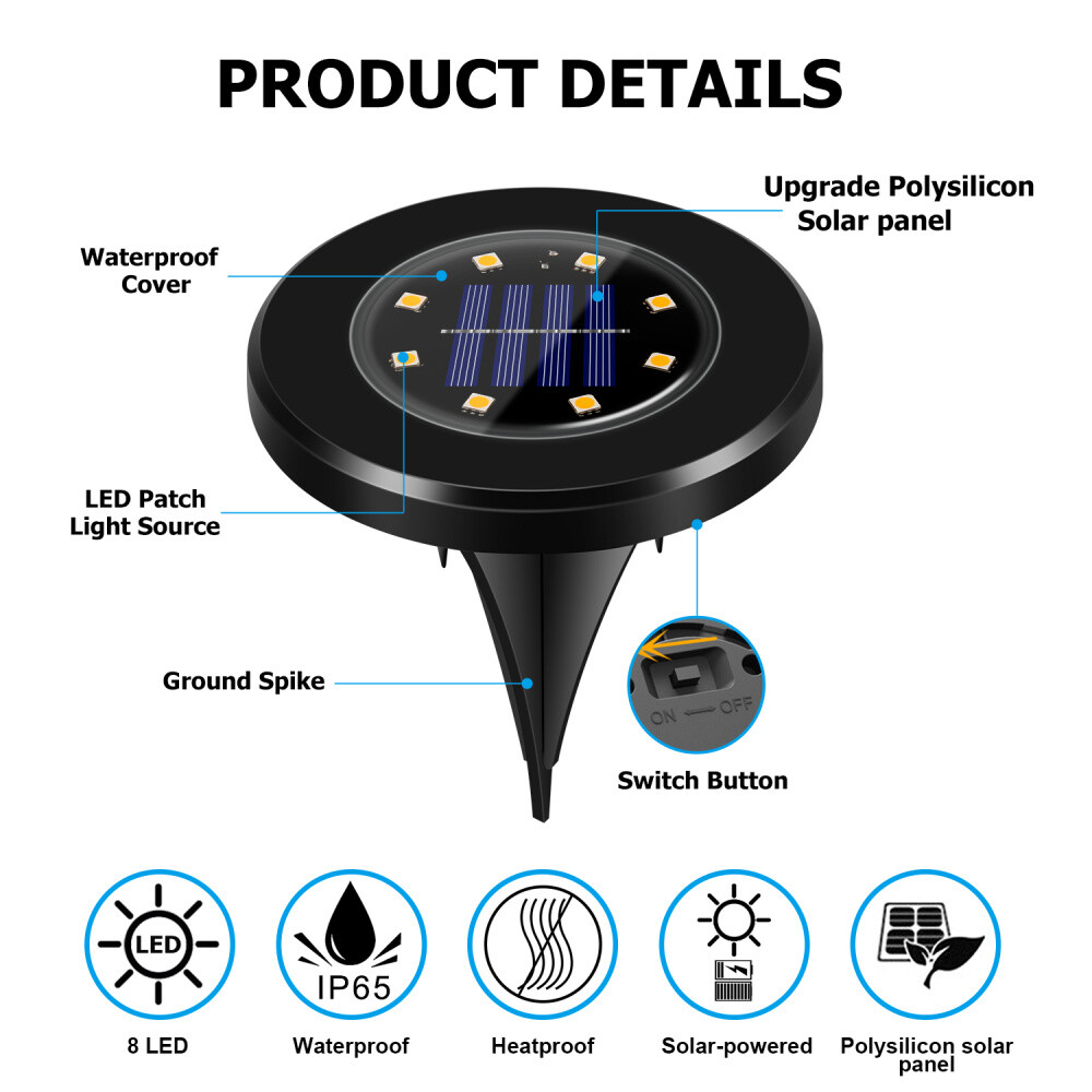 8X LED Solarleuchte Bodenstrahler Außen IP65 Gartenleuchten Garten