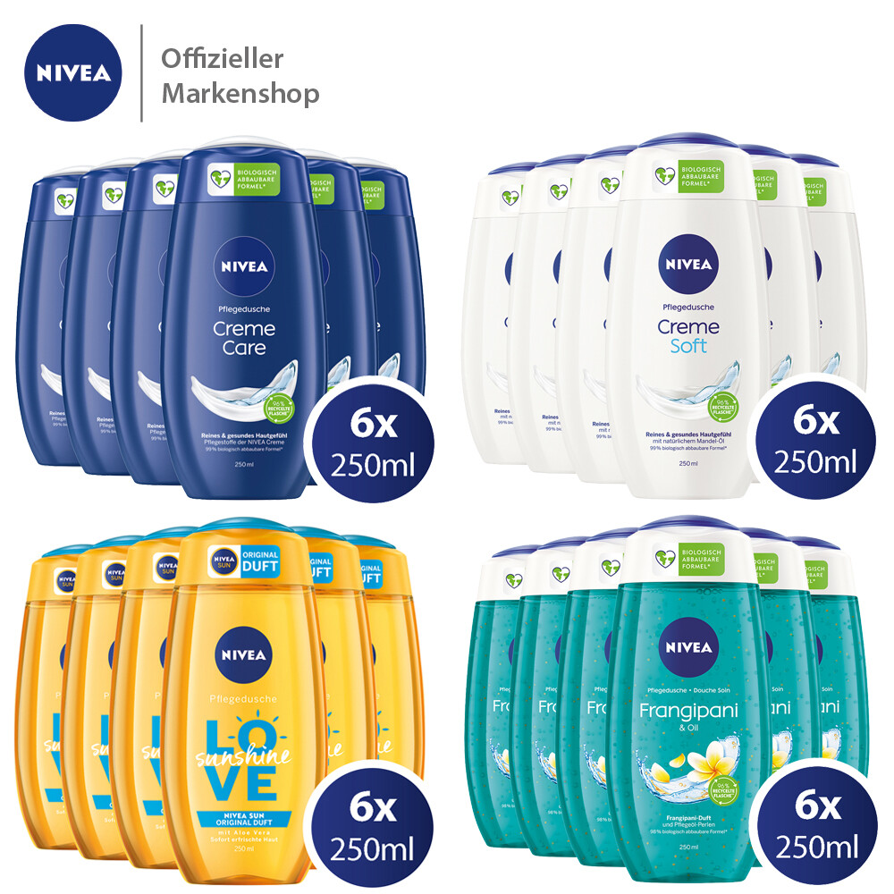 6x 250ml NIVEA Pflegedusche - Duschgel Cremedusche Shower Gel Pflegeöl Körper