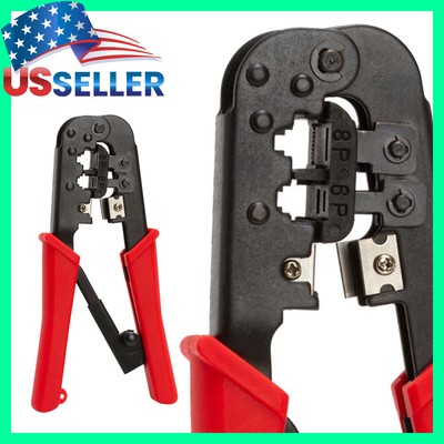 Ratchet Crimping Tool for RJ45 RJ11 RJ12 Modular Plugs LAN Cable Cutter Stripper
