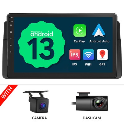 CAM+DVR+Head Unit Android 13 9'' IPS Car Stereo GPS Sat Nav Radio USB For BMW E46