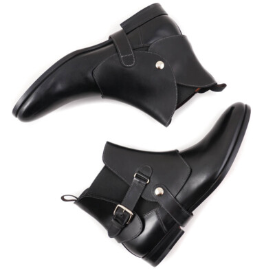 Pre-owned Santoni $1295  Fatte A Mano Black Chelsea Boots W/ Buckle Detail Us 6.5 Shoes