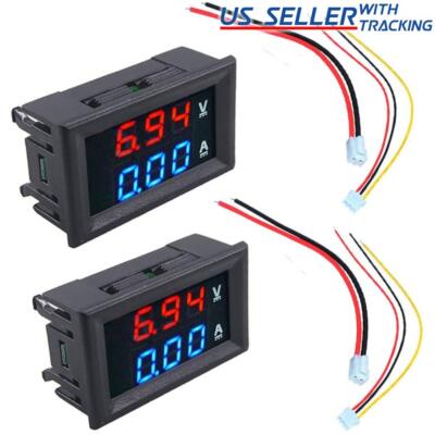2pcs DC 100V 10A Voltmeter Ammeter LED Dual Volt Amp Meter Voltage Current Gauge