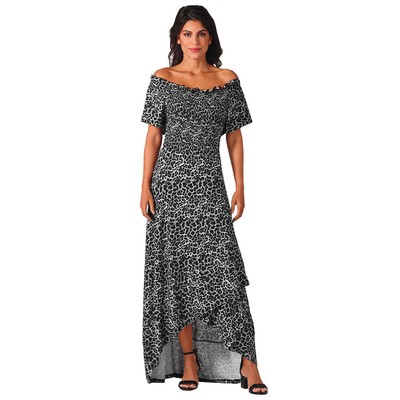 

Трикотажное платье Masseys с открытыми плечами и присборами, Grey leopard