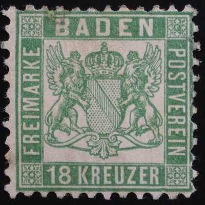 1862 Baden; 18 Kr Wappen *, diverse Mängel, signiert KRAUSE, 21