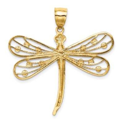 Pre-owned Superdealsforeverything Real 14kt Diamond-cut White Rhodium Dragonfly Pendant