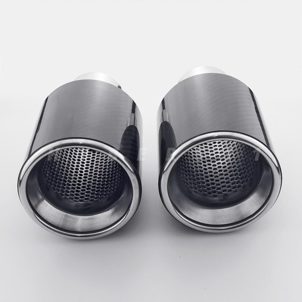 2PCS 4" Carbon Fiber Black Exhaust Tips 2.25" Inlet Resonated Stainless