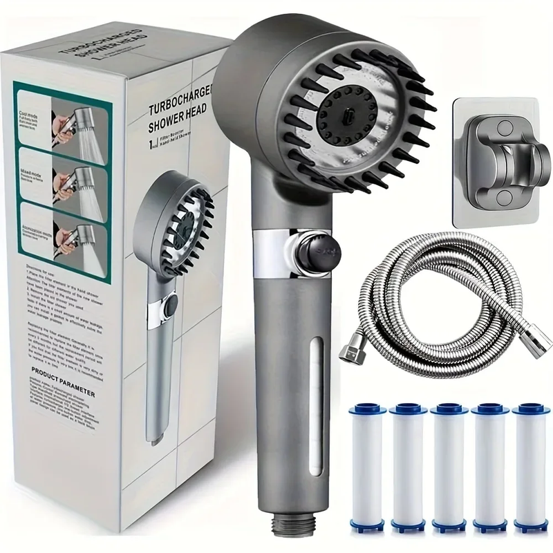 Detachable Filtered Shower Head Hard Water Filter 3+1 Mode Massage Spray