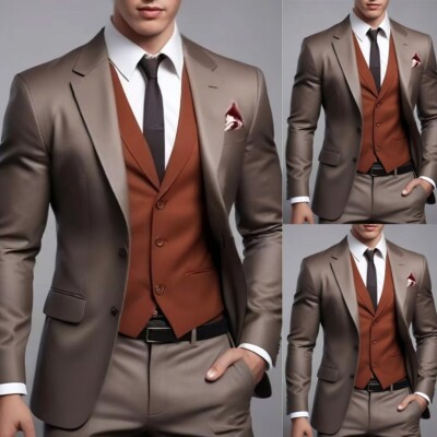 Brown Men's Suits Peak Lapel Wedding Groom Tuxedo Formal Business Party  2 Piece