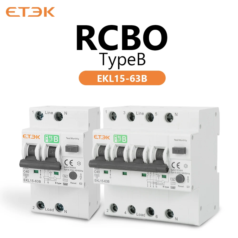 ETEC RCD 30mA Low Voltage B Type 40A Over Current And Leakage Protection RCBO 10