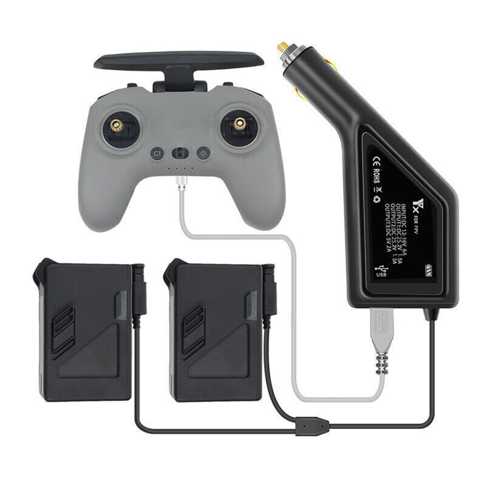 2 Battery Charging Hub Car Charger Adapter For DJI FPV Drone RC Accessories