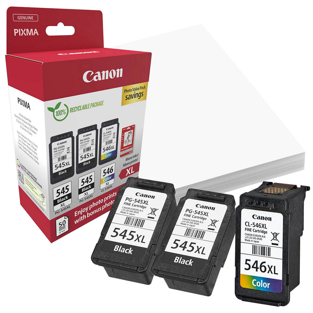 Canon PG-545XL/CL-546XL Patronen original + Fotopapier 8286B015 3x 300 Seiten