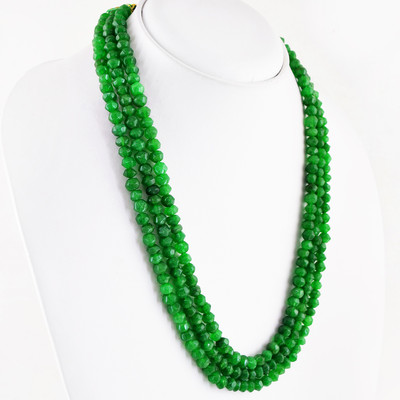 406.50 CTS EARTH MINED RICH GREEN EMERALD 3 STRAND ROUND FACETED BEADS NECKLACE
