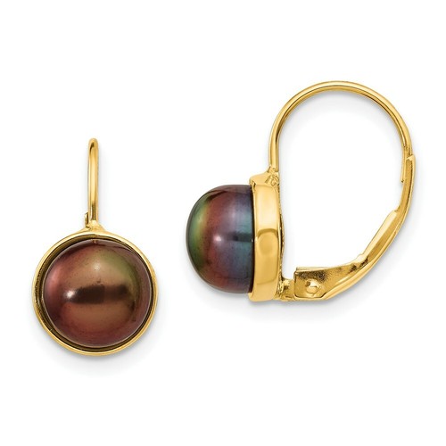 Pre-owned Versil Jewelry Women's Earrings 14k Black Button Freshwater Cultured Pearl Leverback In Yellow