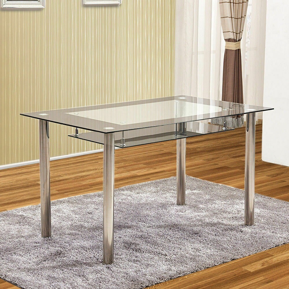 Dining Table Tempered Clear Double Layer Glass Rectangular 70 x 105