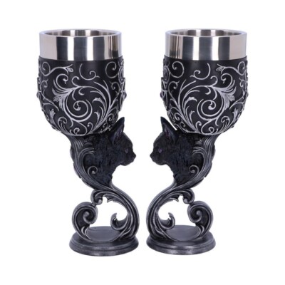 Familiars Love Twin Cat Heart Set of Two Goblets 18.5cm - Nemesis Now