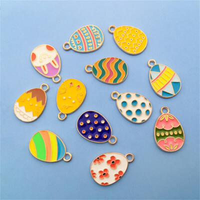 10 pcs Enamel Easter Egg Charm Gold Plated Alloy Pendant Bracelet DIY 14x22 mm