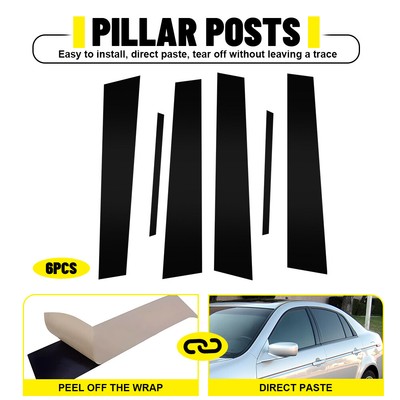 6PCS Anti-Scratch Black Pillar Posts Door Window Cover For 2004-2008 Acura TL
