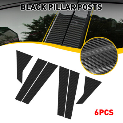 For 2016 17-2021 Honda Civic Pillar Post 6PC Window Door Trim Carbon Fiber Black