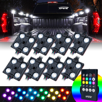Xprite 8pcs RGB LED Cargo Truck Bed Rock Lights Pod Remote Control Neon Lighting