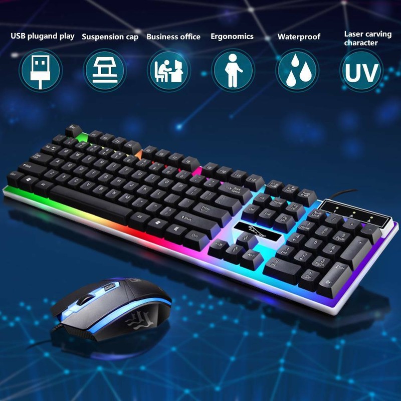 Gaming Tastatur Keyboard Maus Set RGB LED USB Mechanisch für PC Laptop PS4 Xbox