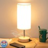 Yarra-Decor Bedside Table Lamp with USB Port - Touch Control for Bedroom Wood 3 Way Dimmable Nightstand Lamp with Round Flaxen Fabric Shade for Living Room, Dorm, Home Office (LED Bulb Included)