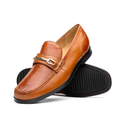 NEW Marco Di Milano Dress Shoes Genuine Lizard Leather Bit Loafers Hugo Honey Br