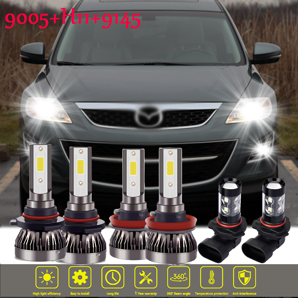 For Mazda CX-9 2007-2012 Combo 6x LED Headlight High Low Beam Fog Light Bulb Kit