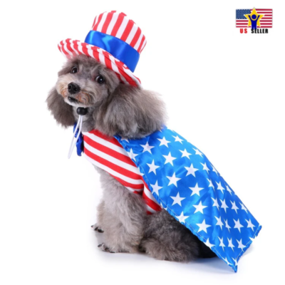 American USA Flag Pet Costume Cute Uniform Dress Up Cat Dog Cosplay Halloween