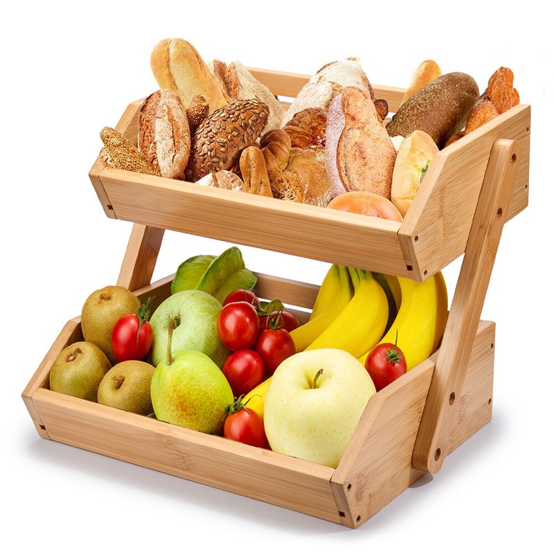 2 Schicht Obstkorb Bambus Früchtekorb Obstschale Brotkorb Dekokörbe