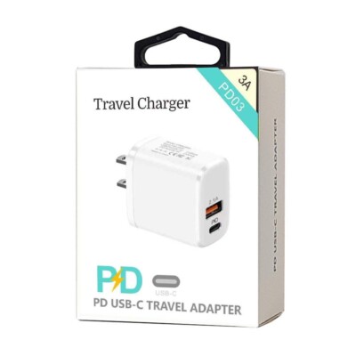 USB + USB-C Dual Home Wall Power Travel Adapter (White)