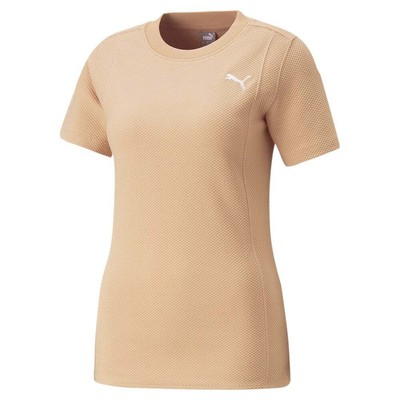 

Женская футболка с короткими рукавами и круглым вырезом Puma Her Slim Logo, бежевые повседневные топы 67406, Бежевый
