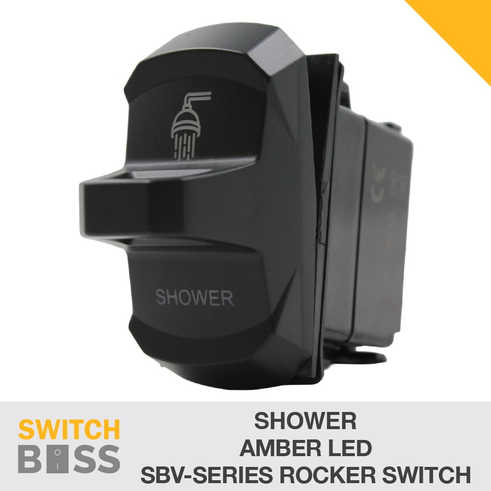 Shower LASER ETCHED SBV-Series Rocker Switch - AMBER LED 12v 24v Toggle On-Off