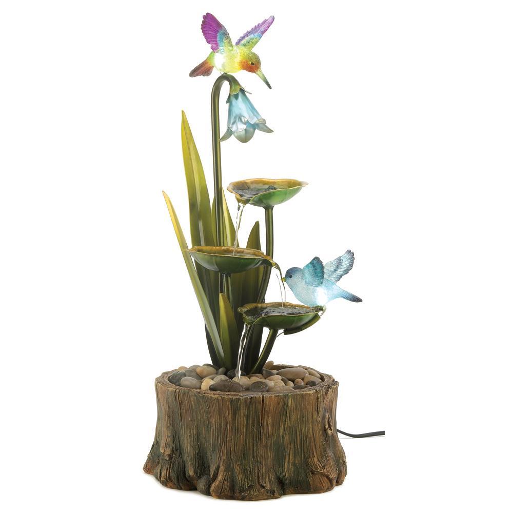 Hummingbird Haven Fountain Outdoor Garden Decor Multicolored Plastic Led Light