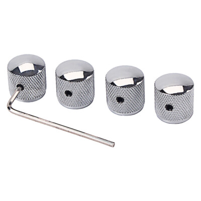 4-Pack Metal Dome Knobs - Chrome Knurled Barrel - Silver Gold Top Guitar Control