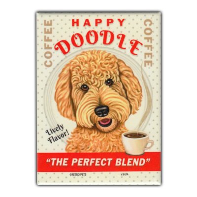 Retro Pets Refrigerator Magnet - Happy Doodle Coffee, Goldendoodle - Advertising