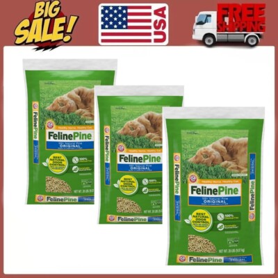 3 Pack Feline Pine Cat Litter, Original 100% Natural Pine, 20 lb