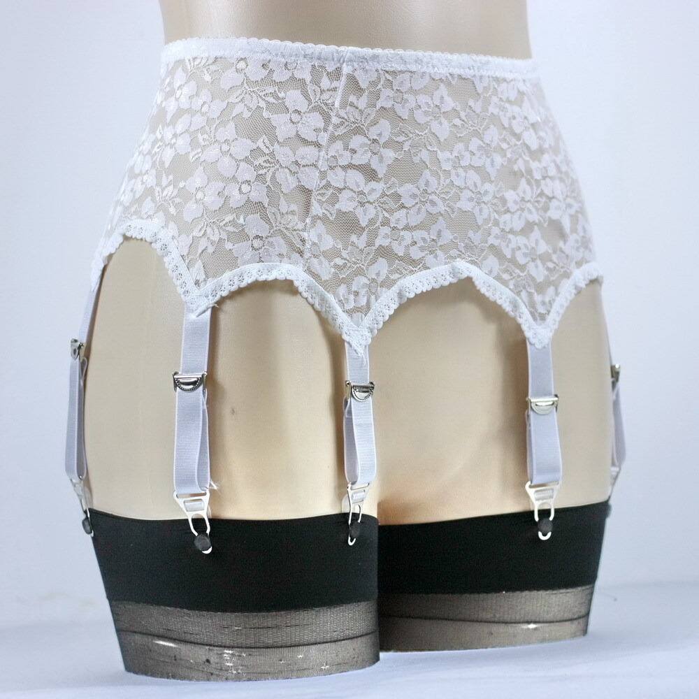 Luxallacki Hollow Lace Floral Garter Belt with 6 Straps Metal Clasp Lingerie