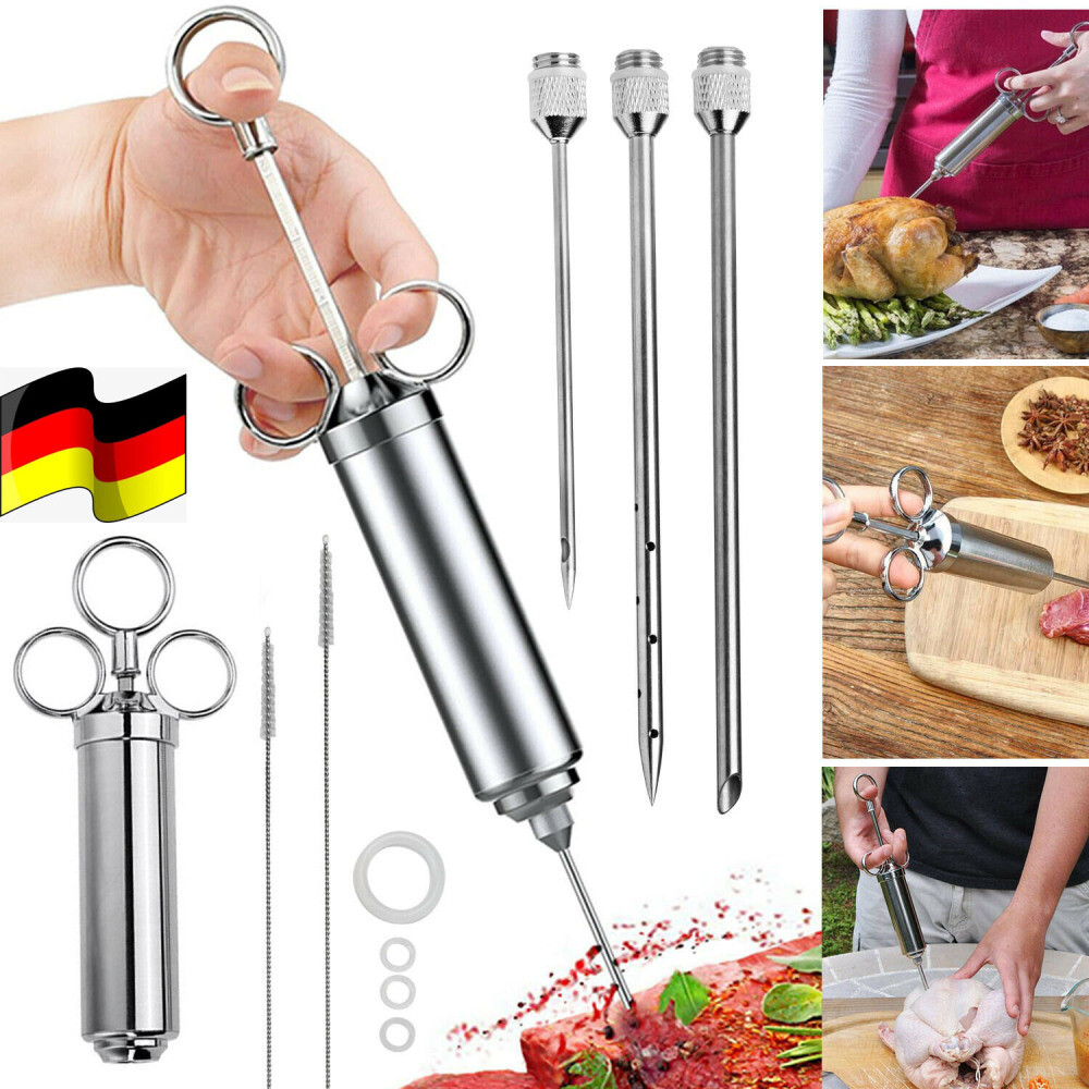 Edelstahl Marinierspritze BBQ Bratenspritze Gewürzspritze Fleisch- Grillzubehör