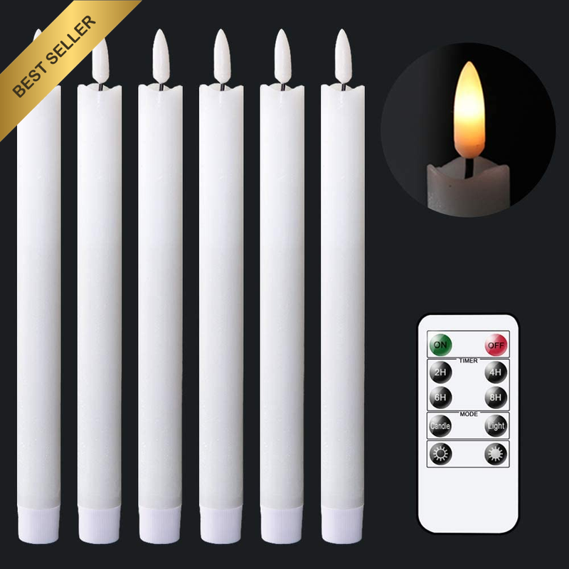Flameless White Taper Candles Flickering with 10-Key Remote, Battery Operated Le