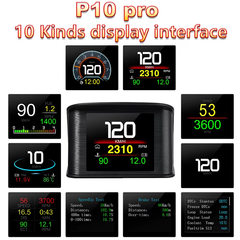 OBD2 P10 Pro HUD Car Head up Display On Board Computer Digital Speedometer Water